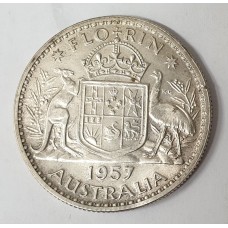 AUSTRALIA 1957 . FLORIN . ERROR . UNEVEN THICKNESS PLANCHET